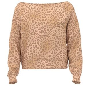Victoria's Secret Pink Ivy Fleece Off The Shoulder Sweatshirt in Leopard NWOT